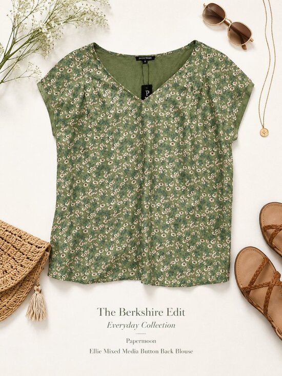 Papermoon Tops - NWT Papermoon Ellie Green Floral Mixed Media Button Back Blouse S